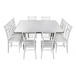 Paquete 10 sillas tiffany y tablon 150x150 cuadrado