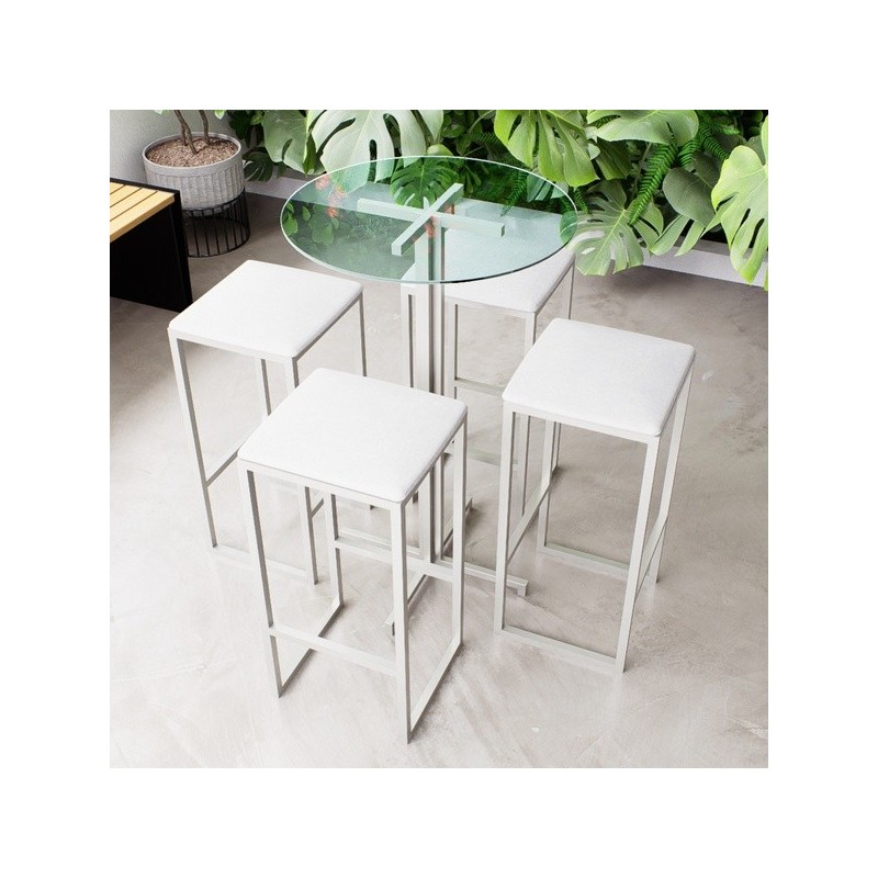 Paquete de Mesa alta 60 diam cm vidrio con bancos